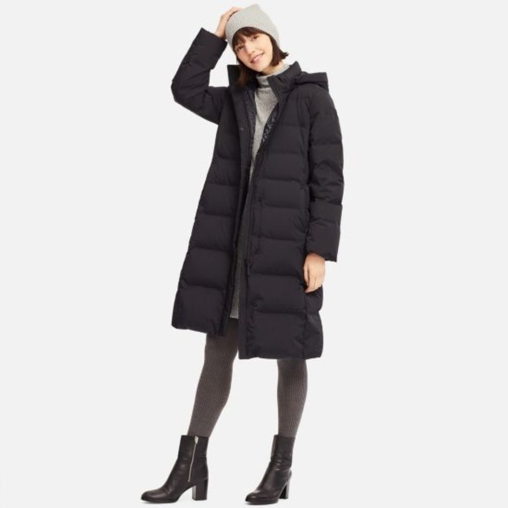 Black UNIQLO Long Seamless Down Coat